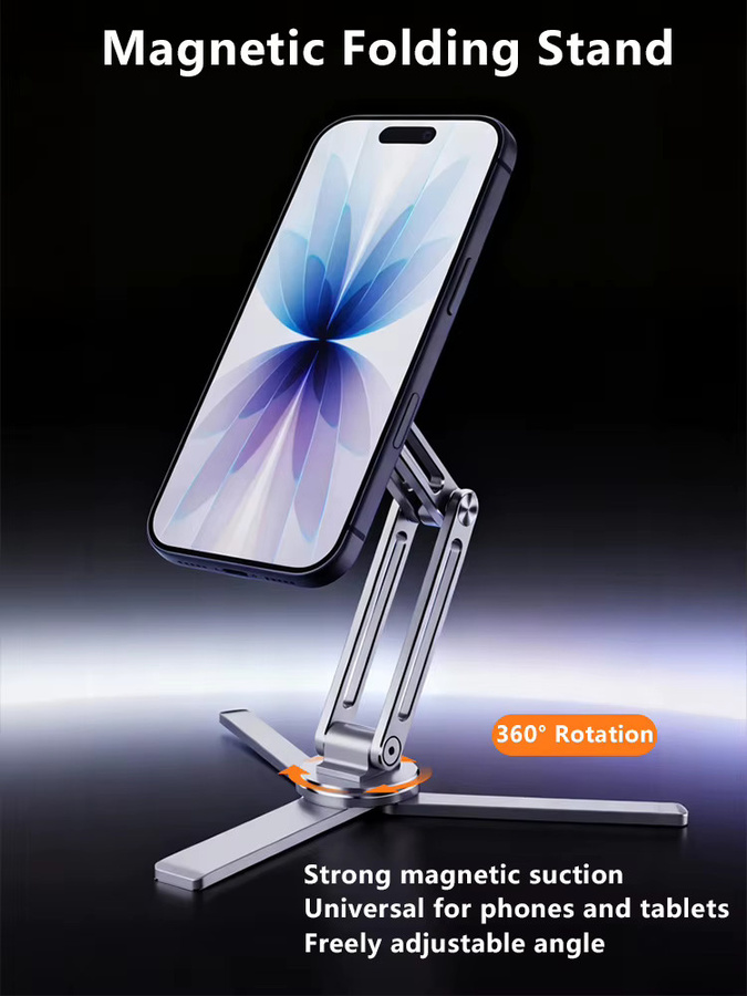 Prichiamo Magnetischer Handyhalter mit 360 Grad Rotation, Faltbares Stativ für MagSafe iPhone und Xiaomi, Schwarz oder Silber - Bild 6