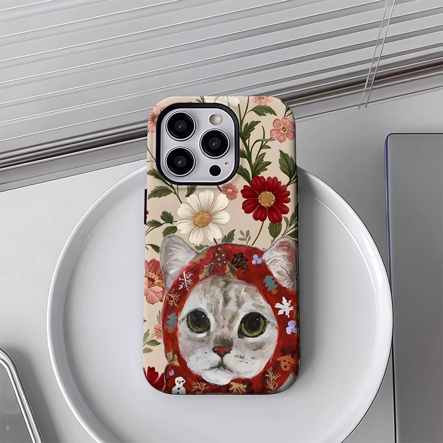 Potdemiel Magnetische Handyhülle mit Blumen-Katzen-Design für iPhone 18 17 16 15 14 13 Pro Max Plus, Robuste Ein- und Doppelschichtige Schutzhülle, Multicolour - Bild 4