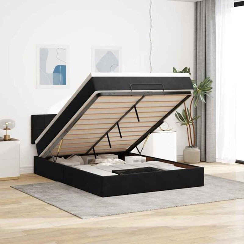 vidaxl Ottoman Polsterbett mit Matratze aus Samt in Schwarz B/T/H: 140 x 190 x 88 cm - Bild 1