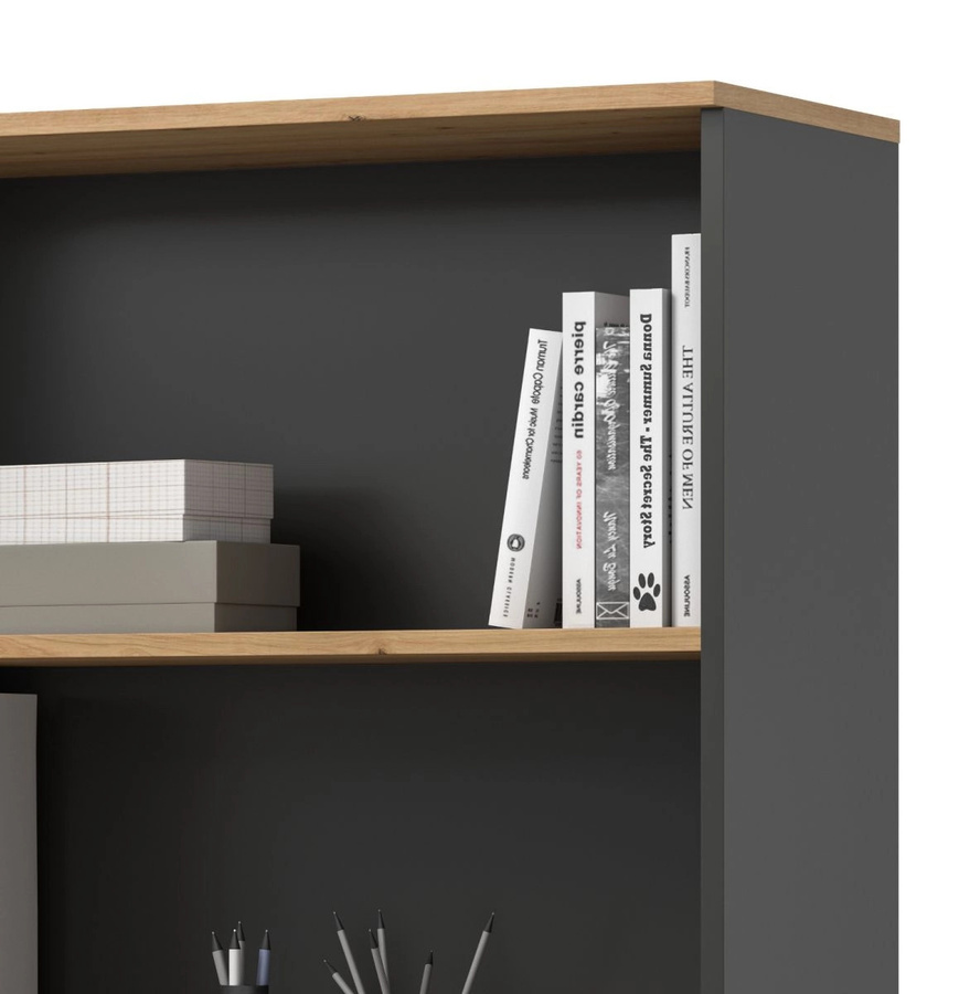 Büroschrank Cooper in Eiche und Grau mit Soft-Close-Türen und offenen Regalfächern, B/H: 80 x 190 cm - Bild 4