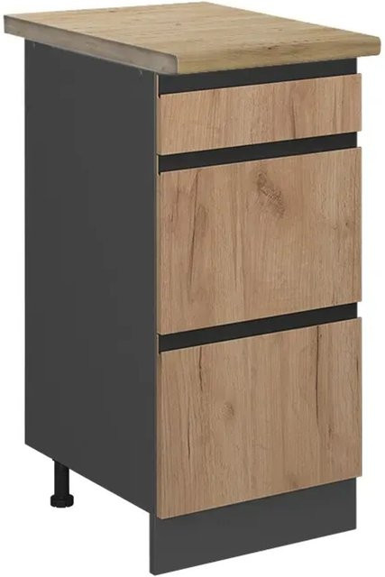 Vicco Küchenunterschrank R-Line Goldkraft in Eiche und Anthrazit mit Schubladen, Breite: 40 cm, Tiefe: 60 cm, Höhe: 81,6 cm - Bild 1