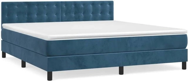 vidaXL Boxspringbett mit Matratze in Dunkelblau aus Samt, Hybrid-Design mit Taschenfederkern, B/T/H: 160 x 200 x 78 cm - Bild 1