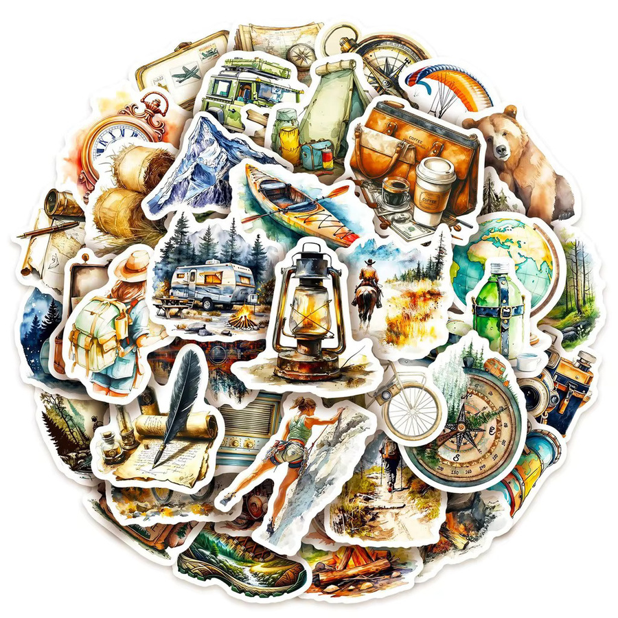 50 Stück wasserfeste Aquarell Camping Aufkleber für Computer und Gepäck von BulingBulingStickers Store in Multicolor - Bild 2