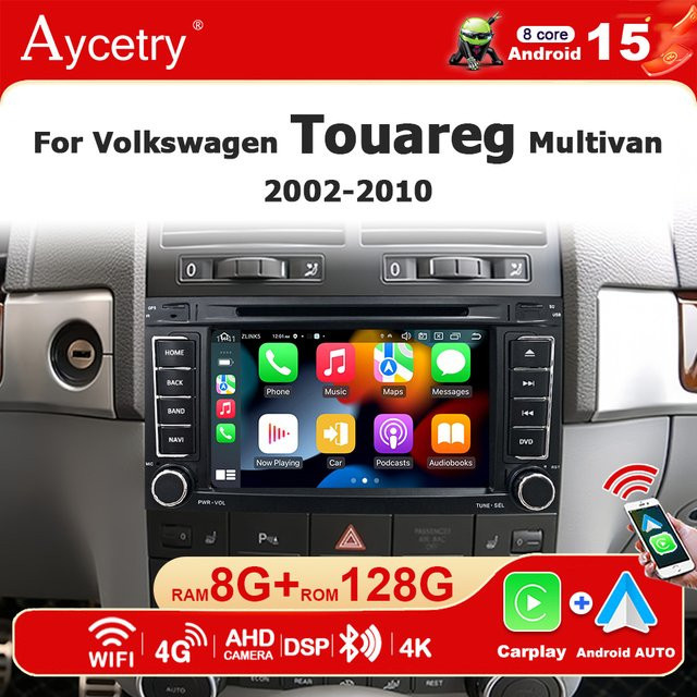 Aycetry Android 15 Autoradio mit 7 Zoll Bildschirm für Volkswagen Touareg und Transporter T5 Multivan 2004-2011, Kabelloses CarPlay, Bluetooth und GPS, Schwarz - Bild 1