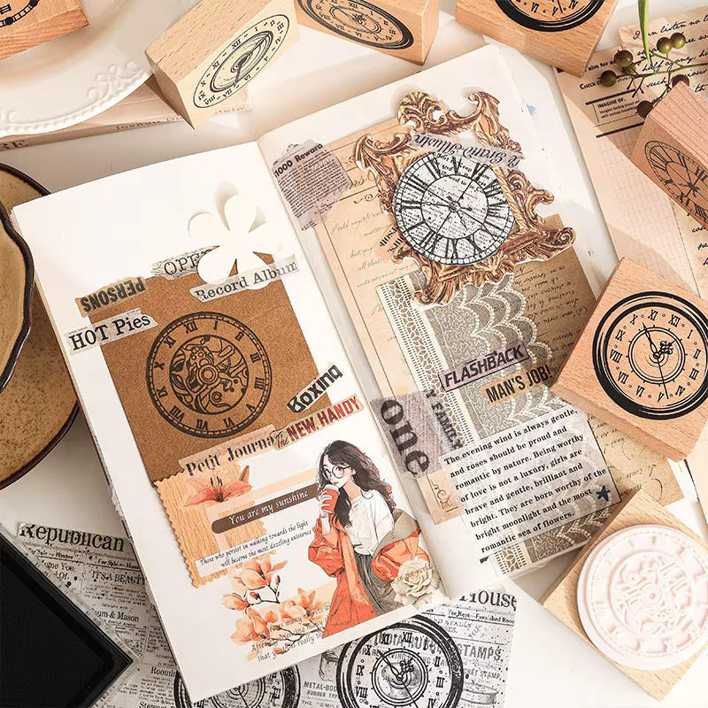 Hobbisland Holzstempel mit römischen Buchstaben und Zifferblatt für Journaling, Scrapbooking und Bastelarbeiten in Braun - Bild 5