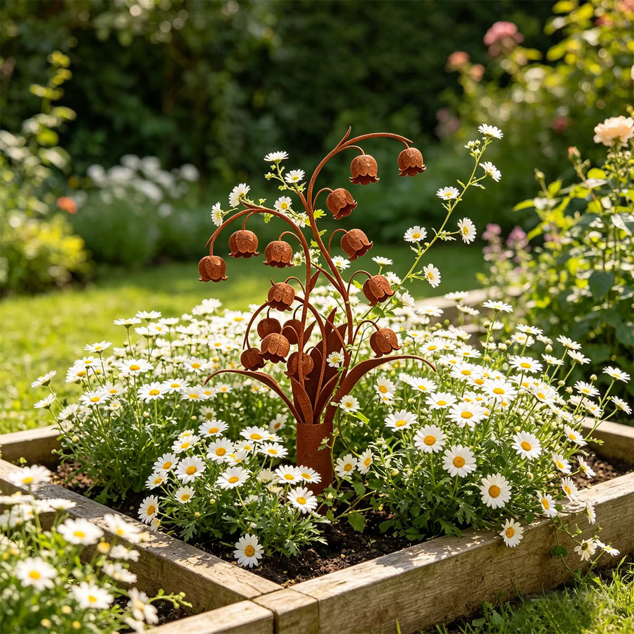 Schmiedeeiserner Gartendekorationspfahl in Maiglöckchenform aus Metall in Braun, Höhe: 30,0 cm, Breite: 18,5 cm - Bild 2