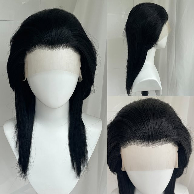 Artjosy Mullet Rocker Cosplay-Perücke, schulterlanges Kunsthaar, schwarz, Herren - Bild 1