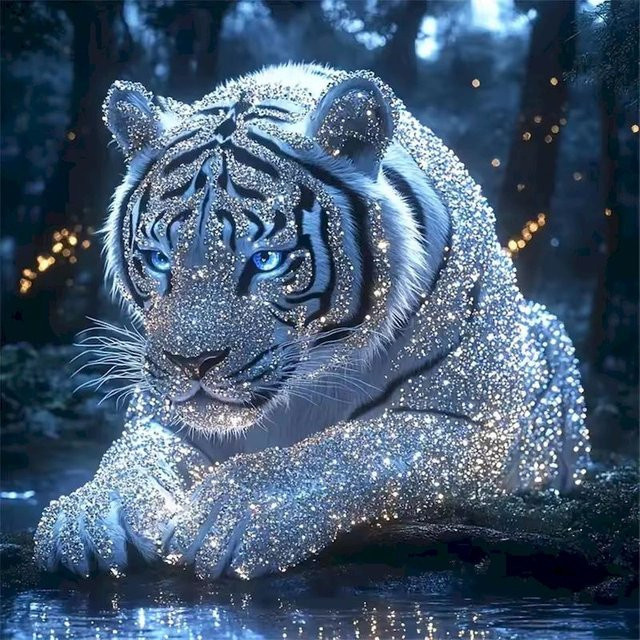 RUOPOTY 5D-Diamantgemälde Tiger DIY-Mosaik Wandkunst in Blau - Bild 1