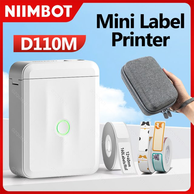 Niimbot D110M Label Thermo-Aufkleberdrucker in Weiß, kabelloser Bluetooth Mini-Drucker für Barcodes und UV-Tags - Bild 1