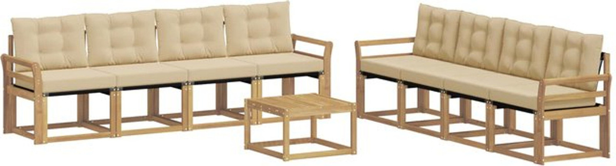 vidaXL Outdoor-Sofagarnitur aus Akazie-Holz mit 9-teiligem Kissen-Set in Weiß und Beige im modernen skandinavischen Design - Bild 1
