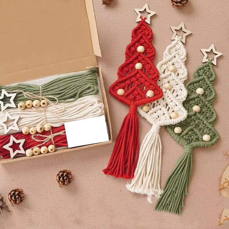 3er Set DIY Makramee Weihnachtsbaum Wandbehang aus Baumwolle im Bohemian Stil, mehrfarbig - Bild 3