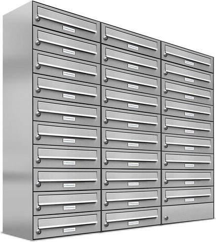 AL Briefkasten für 27 Parteien, Aufputzmontage, silberfarben, B/H/T: 153,573 x 115,0 x 27,5 cm - Bild 1
