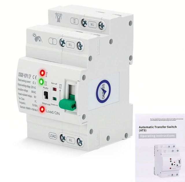 Automatischer Transferschalter ATS Dual-Power Umschalter für unterbrechungsfreie Stromversorgung 2P 63A 220V in Weiß - Bild 1