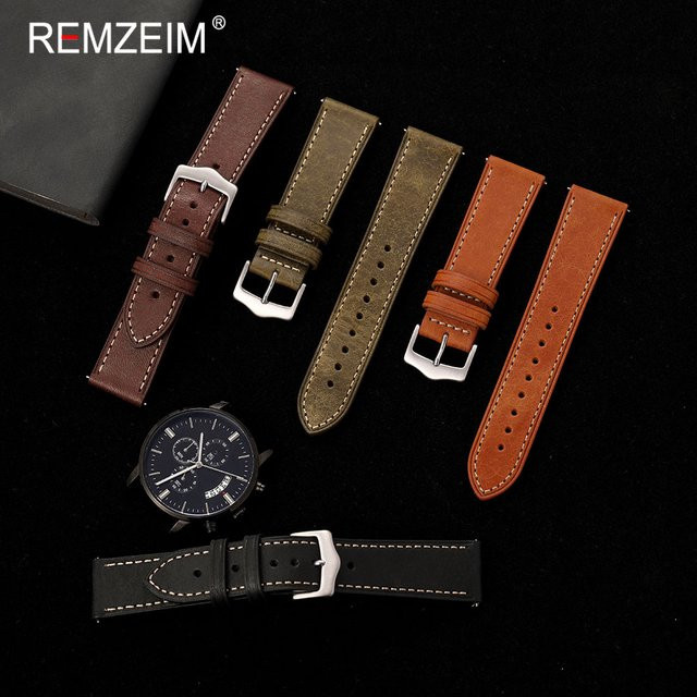 REMZEIM Uhrenarmband Kalbsleder, Vintage, Unisex, 18/20/22mm - Bild 1
