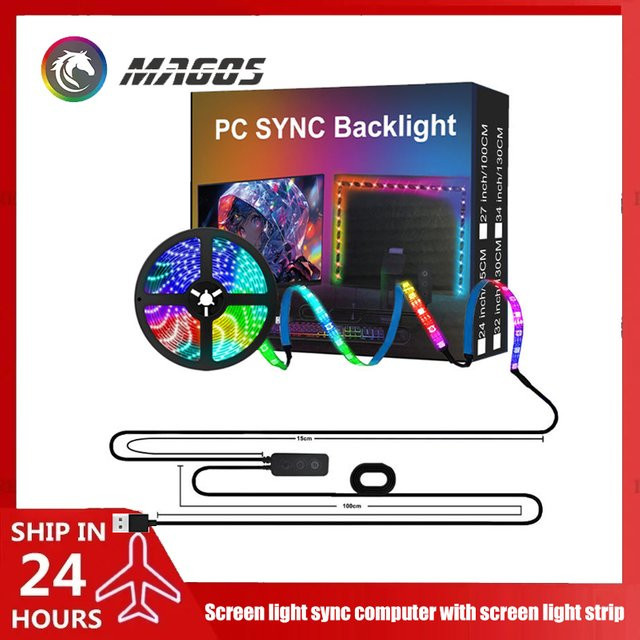 Flying Elephant RGB Ambilight LED-Streifen für Computermonitor mit USB-C-Anschluss und Softwaresteuerung, Multicolor - Bild 1