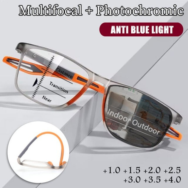 3in1 Photochrome Multifokale Lesebrille, Vollrand, Rechteckig, TR90, Schwarz, Herren - Bild 1
