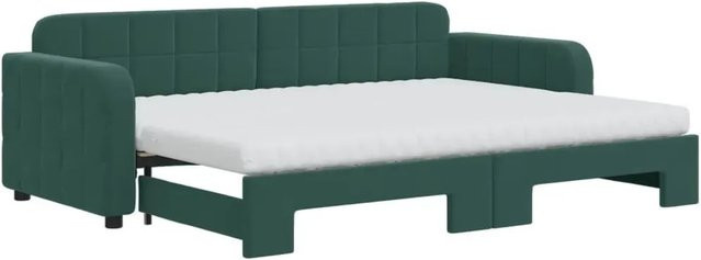 vidaXL Tagesbett ausziehbar mit Matratzen in Dunkelgrün aus Samt, B/T/H: 200 x 80 x 71 cm - Bild 1