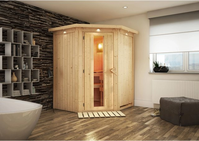 Karibu Sauna Lyra mit LED-Dachkranz in Natur Braun - Bild 1