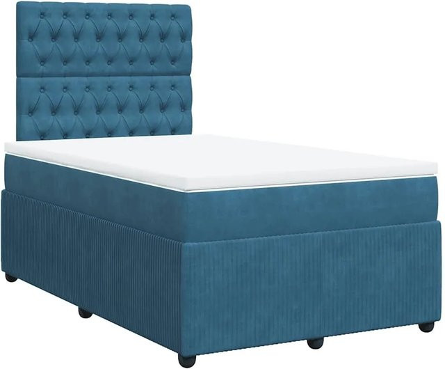 vidaXL Boxspringbett mit Matratze Dunkelblau aus Samt, Hybridbett mit Taschenfederkern, B/T: 120 x 190 cm - Bild 1