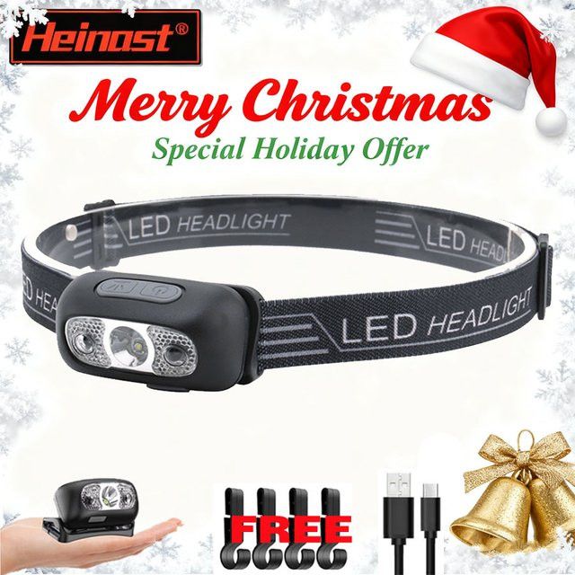 Heinast Tragbare Mini LED Sensor Scheinwerfer Kopf Lampe, Wiederaufladbare Wasserdichte Taschenlampe für Outdoor und Camping - Bild 1