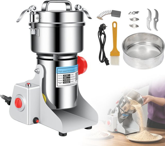 Avehrit Getreidemühle aus Edelstahl mit 3000W Leistung, 800g Kapazität, 36000 U/min, Silber, Gewürz-, Kräuter- und Kaffeemühle mit Überlastschutz - Bild 1