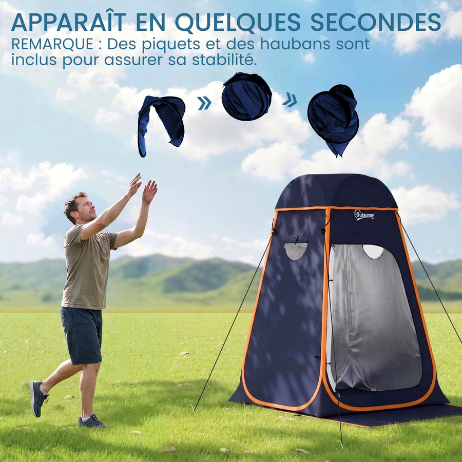 Pop-Up-Privatsphäre-Zelt in Blau, sofort aufbaubares wasserdichtes Umkleide- und Duschzelt mit UV-Schutz für Camping, Strand und Outdoor-Sport, B/H/T: 200 x 152 x 152 cm - Bild 3