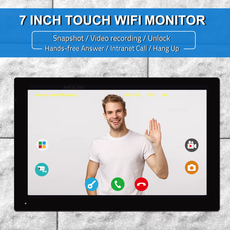 AMOCAM Drahtloses WLAN-Video-Türklingelsystem mit 1080P Kamera, 7-Zoll-Touchscreen und 32GB Speicherkarte - Bild 3
