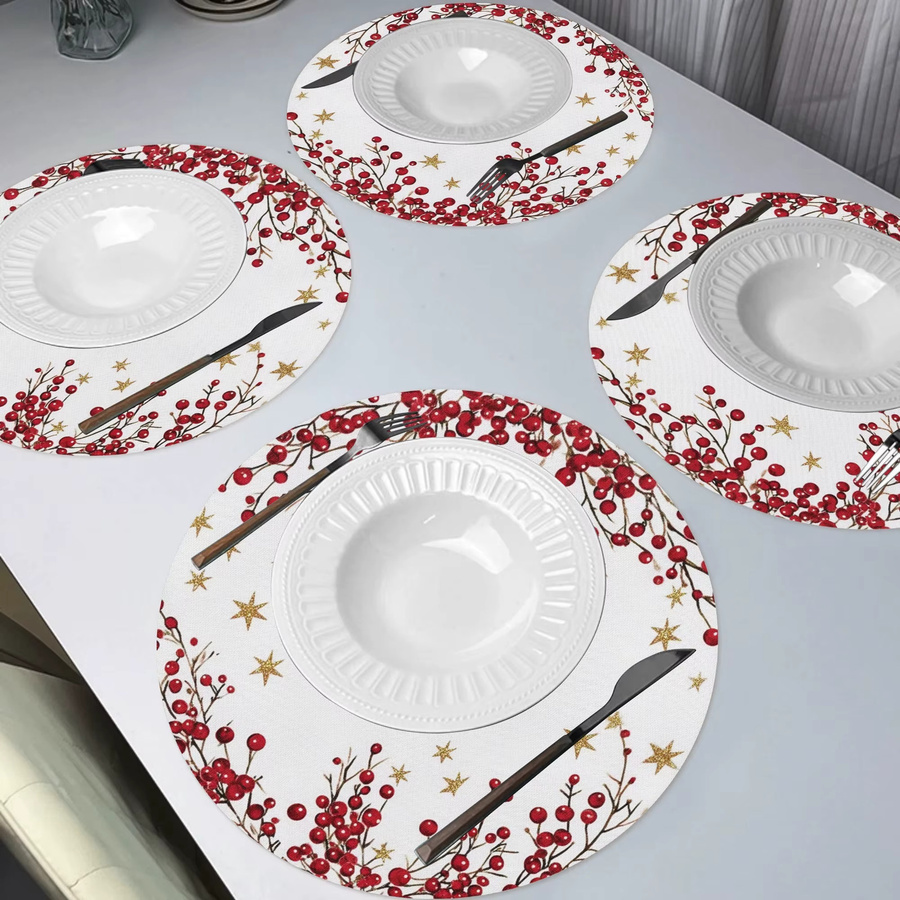 VIKAMA 4-teiliges Tischset Set Red Berry Gold Star für die Tischdekoration - Bild 2
