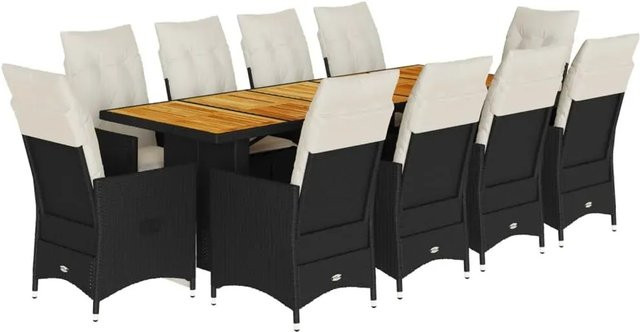 vidaXL 11-teiliges Garten-Bistro-Set aus Poly Rattan und Akazienholz in Schwarz und Cremeweiß - Bild 1