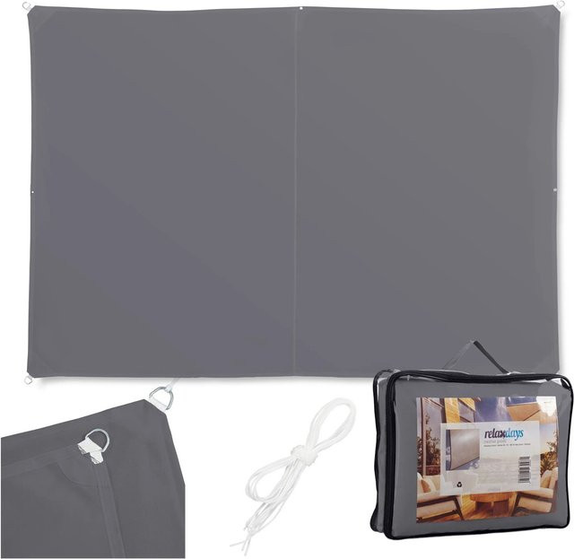 Relaxdays Sonnensegel aus Polyester mit Edelstahl-Befestigung in Grau, B x B: 200 x 300 cm - Bild 1