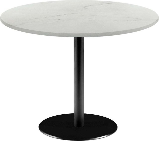 RestooTab Tisch Rome XL rund mit Stein- und Marmordekor, Farbe Weiß/Beige/Schwarz, H: 73 cm, Ø: 120 cm - Bild 1
