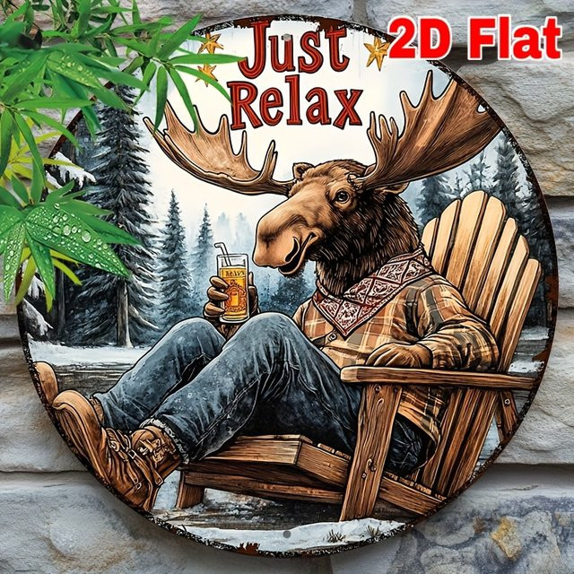 Rundes Aluminiumschild Elch Just Relax von Potdemiel, Mehrfarbig, Durchmesser: 20 cm - Bild 1