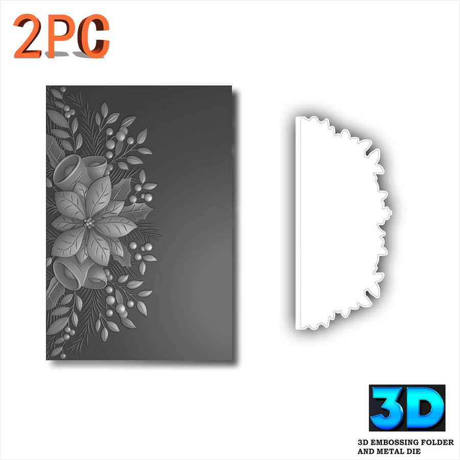 2-teiliges Set aus 3D-Reliefmappen und Schneidformen mit Winterblumenmustern aus Stechpalme und Weihnachtsstern aus Kunststoff - Bild 2