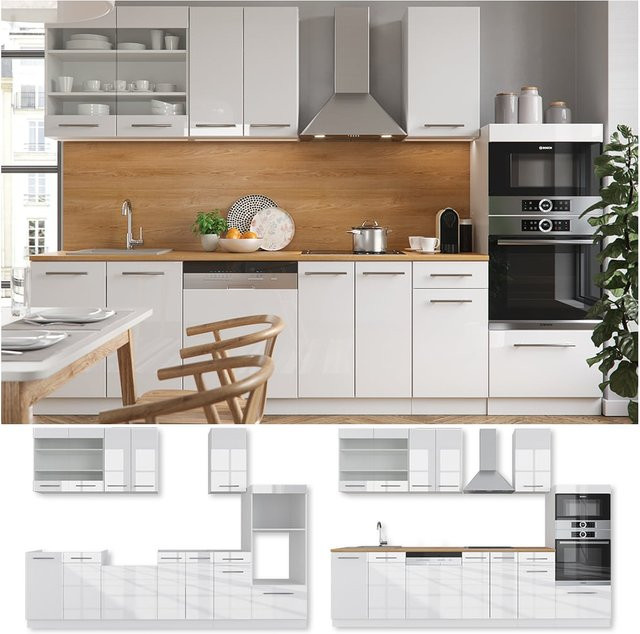 Vicco Küchenzeile Fame-Line in Weiß Hochglanz mit Softclose-Funktion, Breite: 240 cm - Bild 1