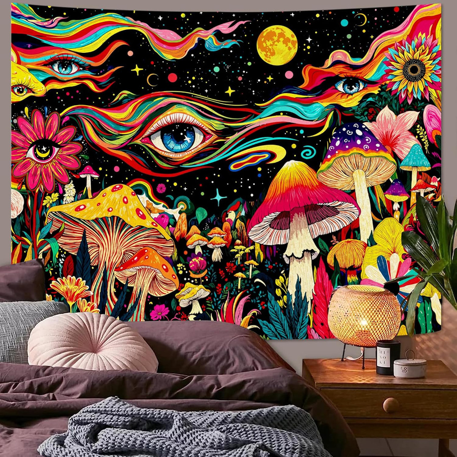 Bunter Hippie Wandteppich von JMG Household Supplies mit abstraktem Auge, Pilz und floralem Design, B/H: 70 x 100 cm - Bild 3