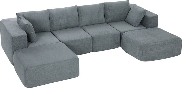 HOMCOM Ecksofa in U-Form mit Schlaffunktion und Wurfkissen, 4-Sitzer Cloud-Sektionalsofa in Leinenoptik, Dunkelgrau, Breite: 294 cm - Bild 1