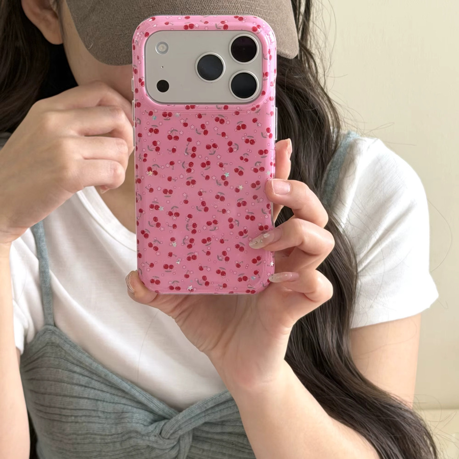 TROPLET Handyhülle mit Kirsch- und Sternenmuster in Pink für iPhone 17 16 15 14 13 Pro Max im Y2K-Glitzer-Design - Bild 2