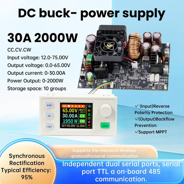 Aideepen XY6530S/XY6550S DC-Abwärtswandler CNC Einstellbares Step-Down-Netzteil mit konstanter Spannung und Strom sowie MPPT Solar-Lademodul - Bild 1