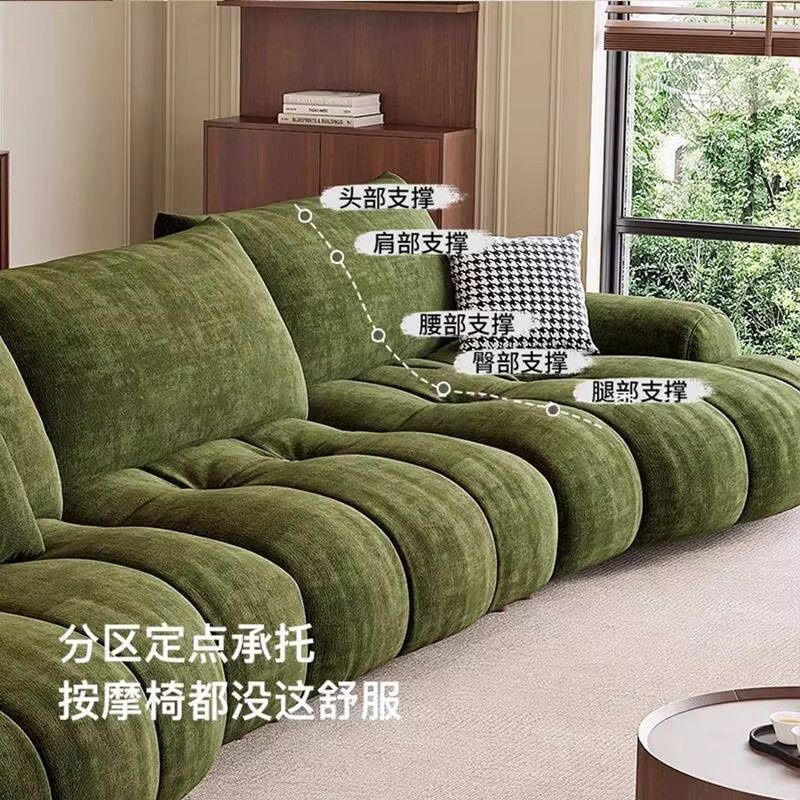MDNG Vierpersonen-Sofa im Retro-Stil mit gerader und geschwungener Form, Polstersofa aus Stoff in Grün für dein Wohnzimmer - Bild 2