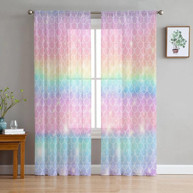 Yiran Furniture Transparenter Vorhang mit Regenbogenfarbverlauf aus Organza-Tüll, Breite: 135 cm, Höhe: 137 cm - Bild 1