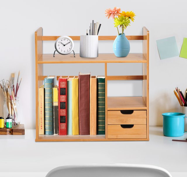 HOMCOM Bücherregal aus Bambus in Braun als Tischregal für Studenten - Bild 1