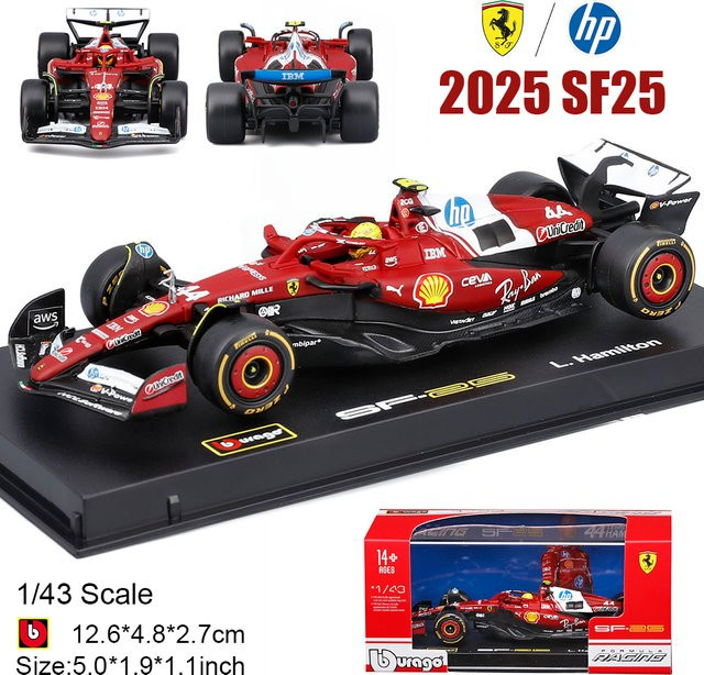 Bburago Ferrari SF25 F1 2025, Legierungsauto-Modellspielzeug, 1:43, ab 14 Jahren - Bild 1