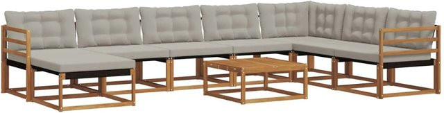 vidaXL Outdoor-Sofagarnitur 9-teilig aus Akazienholz mit Textilene und Kissen in Hellgrau - Bild 1