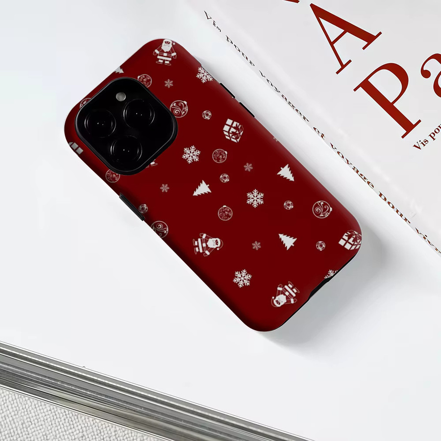 Potdemiel Magnetische Handyhülle Burgundy Christmas für iPhone 17 16 15 14 13 Pro Max Plus, robuste Doppelschicht-Hülle in Rot - Bild 3