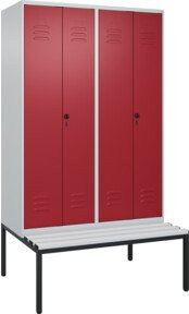 C+P PSA Doppel-Spind Classic PLUS Sitzbank mit 4 Abteilen, Kunststoff-Sitzfläche, B/T/H: 212,0 x 120,0 x 81,5 cm, Farben: Grau/Rot - Bild 1