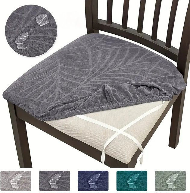 WANERQU Jacquard Stuhlhussen elastische Sitzbezüge für Esszimmer und Büro in Grau - Bild 1