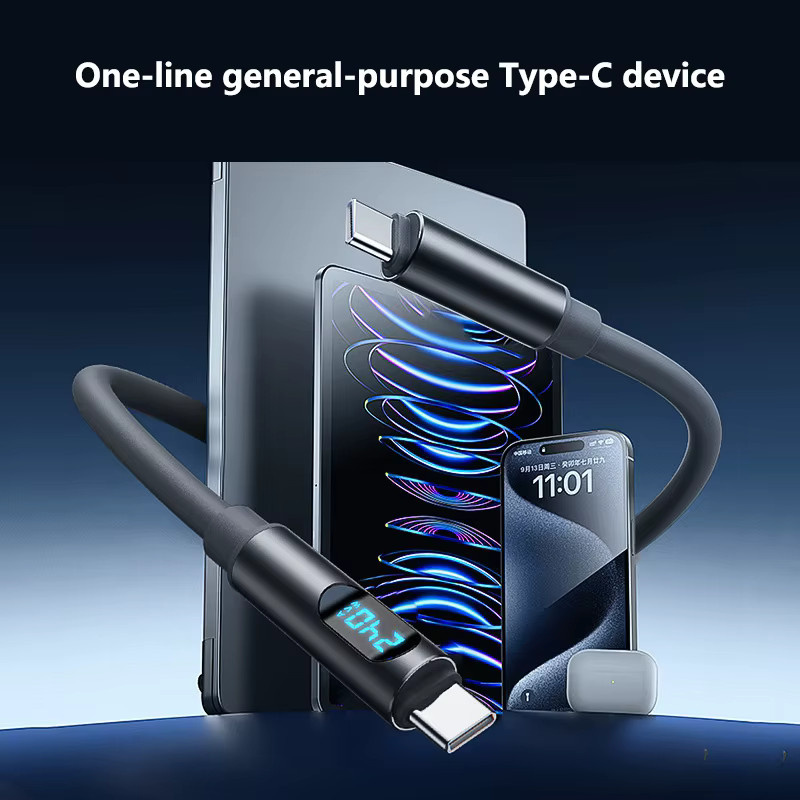 DIXSG 240W Typ-C zu Typ-C Schnellladegerät mit Digitalanzeige und USB-C Datenkabel in Schwarz oder Grau - Bild 2