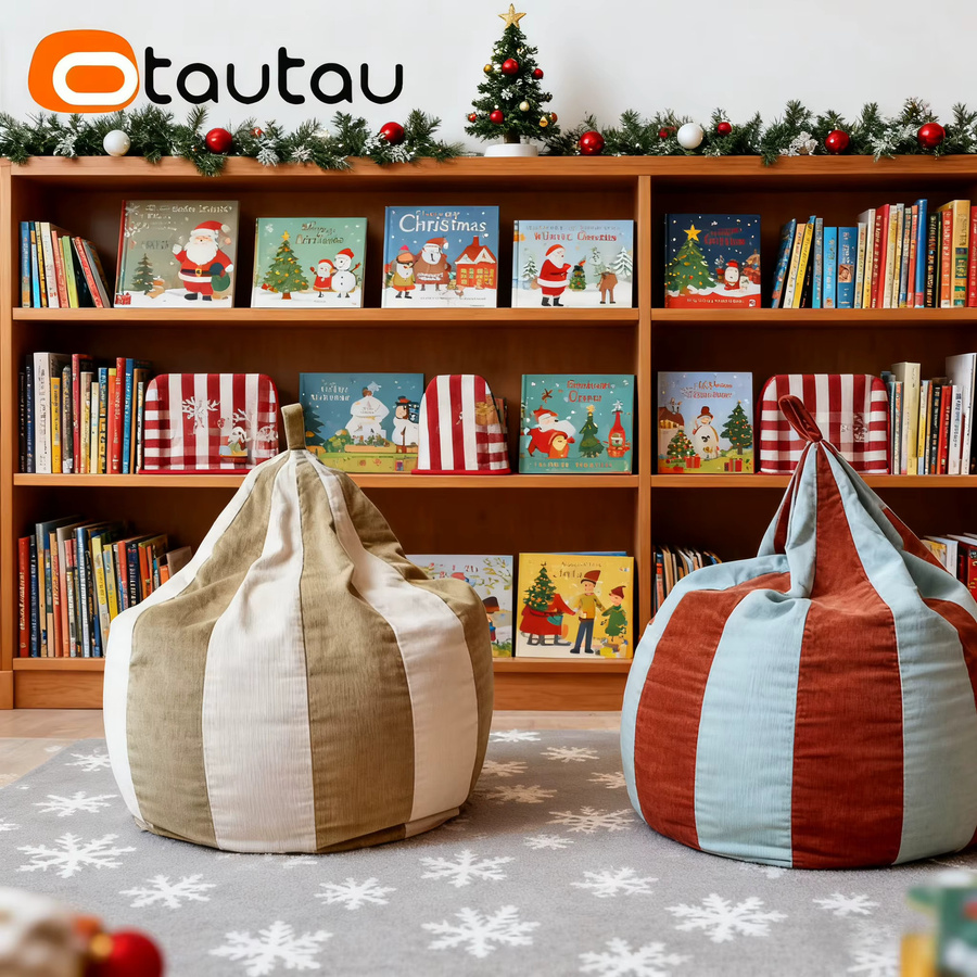 OTAUTAU Kleiner Cord-Sitzsackbezug für Kinder als Pouf oder Ottomane in Beige und Multicolour (ohne Füllung) - Bild 4