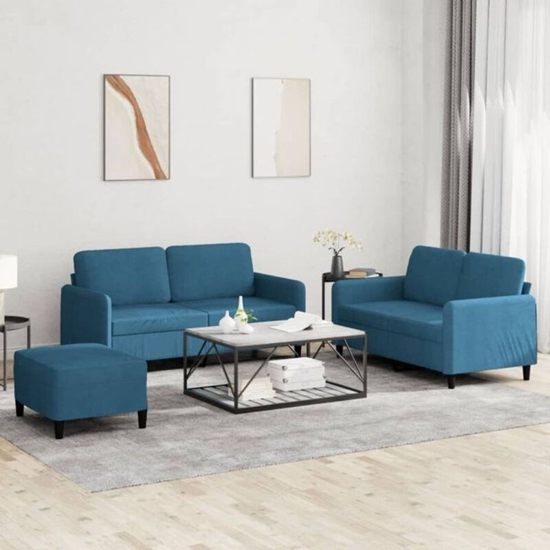 3-tlg. moderne Sofagarnitur aus Samt in Blau von Vidaxl - Bild 1