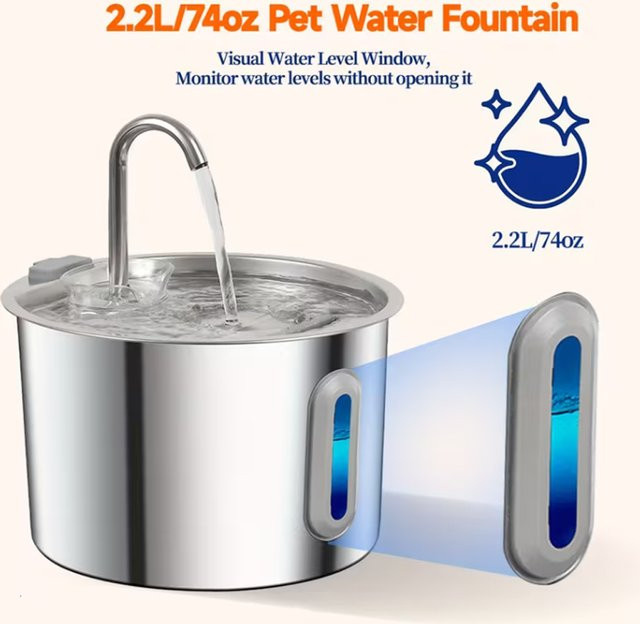 ZYfeeder Smart Haustier Trinkbrunnen aus Edelstahl für Katze und Hund, 2,2 l, Silber - Bild 1